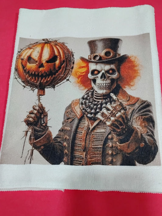 Pre Printed Hand Towels -  SKELETON PUMPKIN