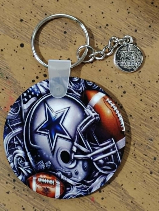 Small Round Key Chain Cowboys Helmet & Football